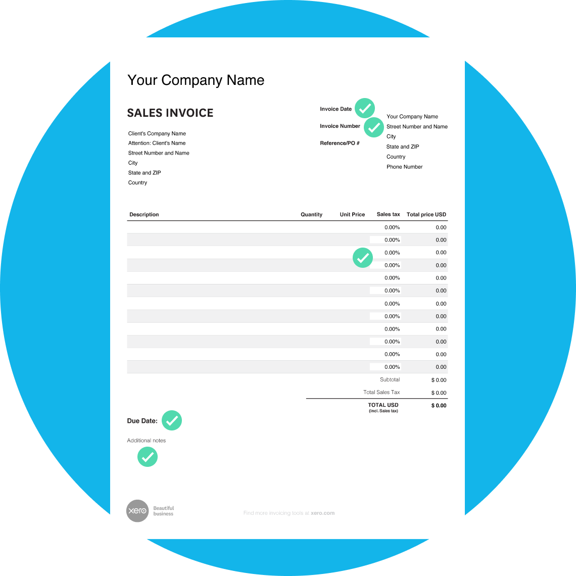 Invoice example with fields ticked