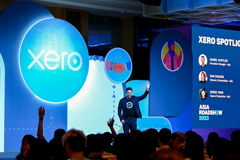 A photograph of the Xero Asia Roadshow 2023 conference stage.