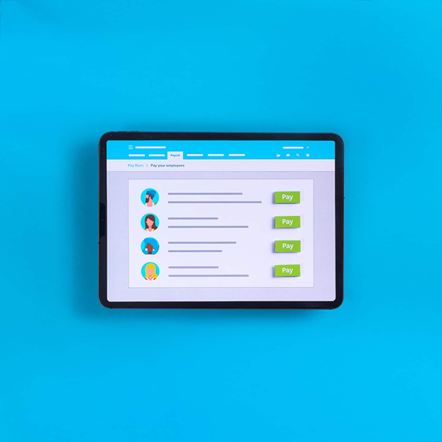 Xero cloud payroll displays a list of employees that can be selected for payment in this pay run.