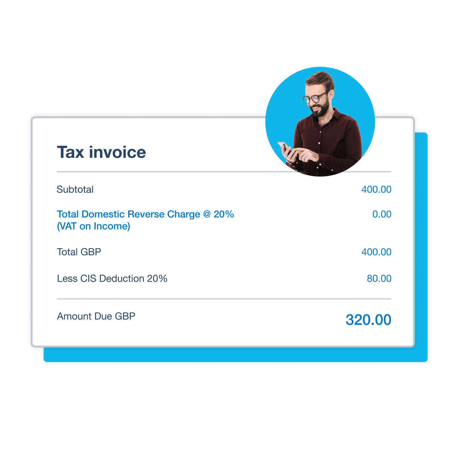 A screen shows a tax invoice with domestic reverse charge shown