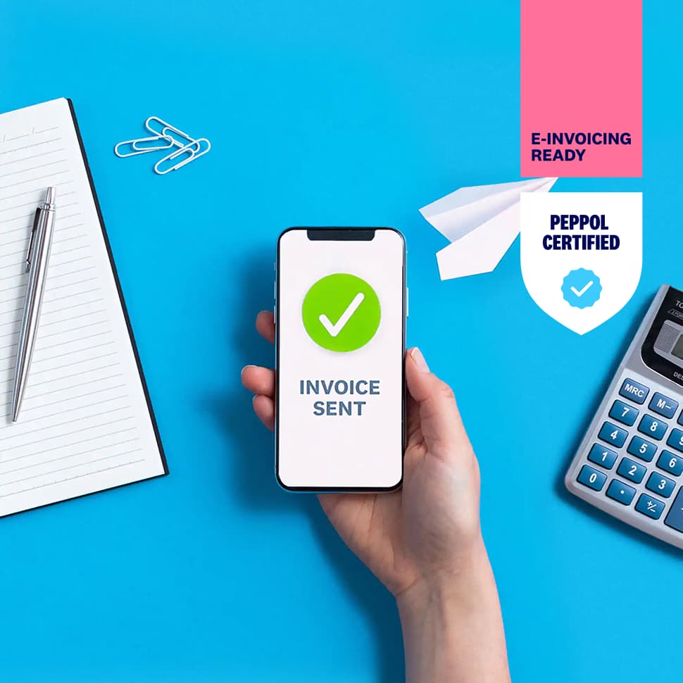 A cell phone displays the message "Invoice Sent."