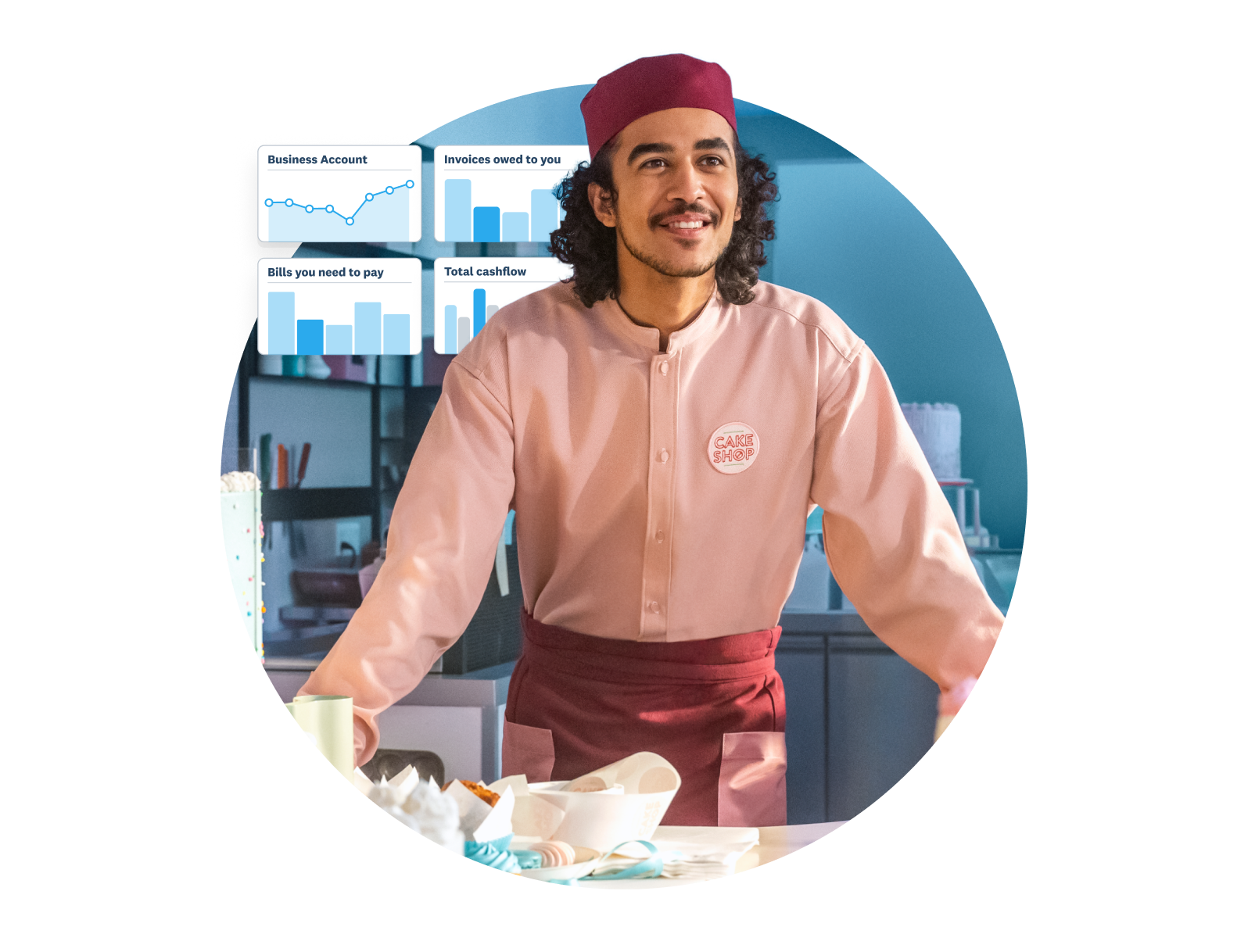 A cake shop owner reviews how the business has performed at financial year end.