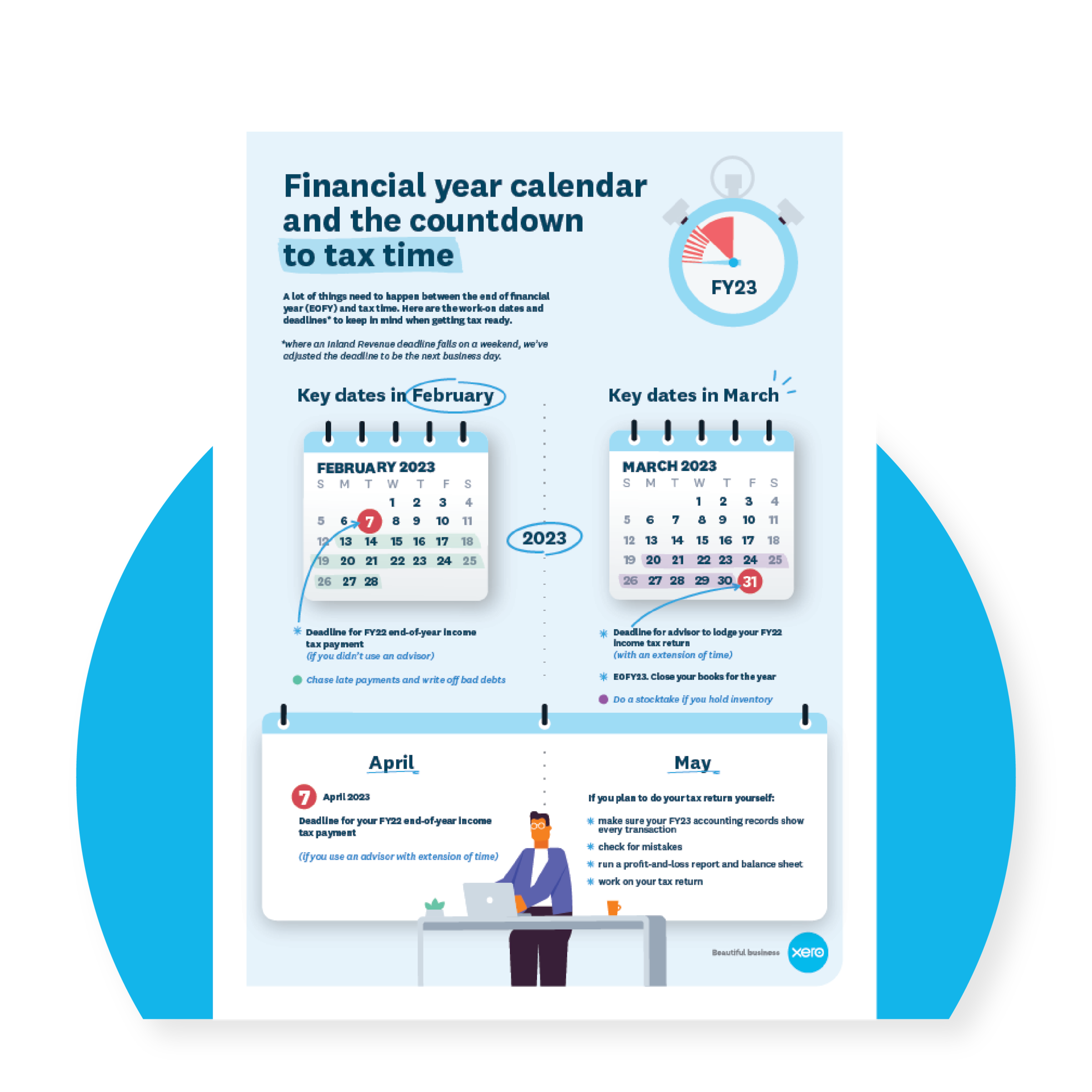 A freelancer looks up the dates that apply to their business at the end of the financial year.