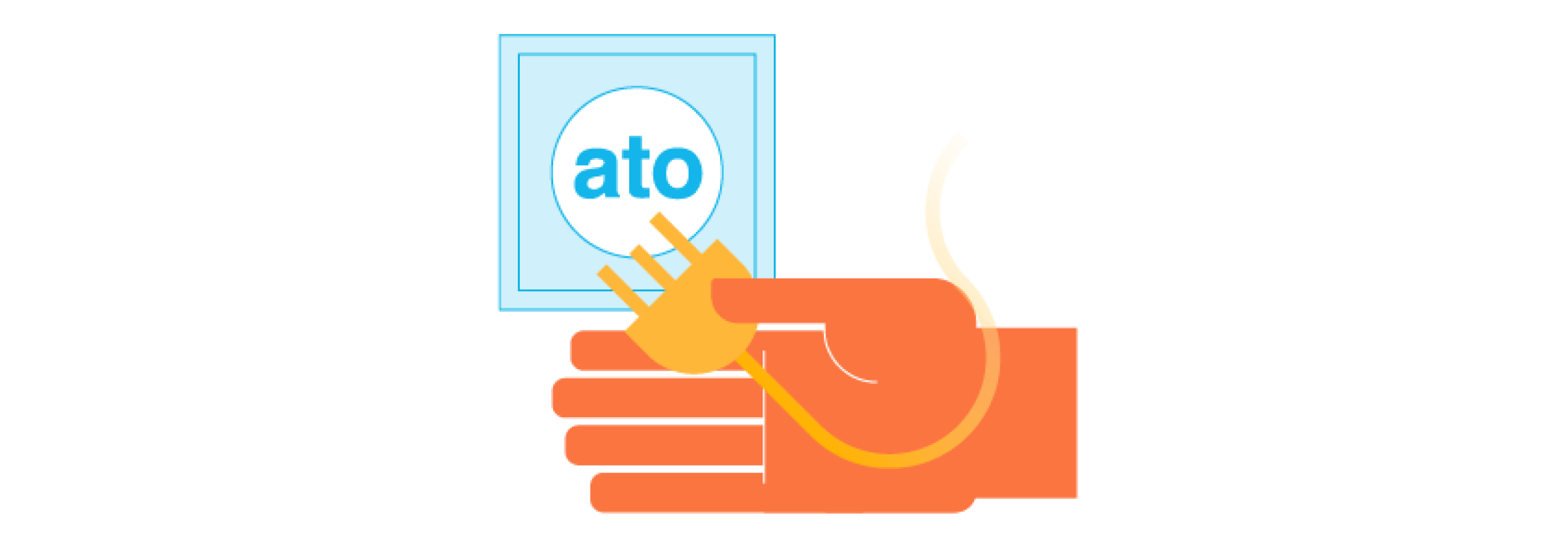A hand holds plug and is about plug in to the ATO, representing a business connecting to the ATO online.