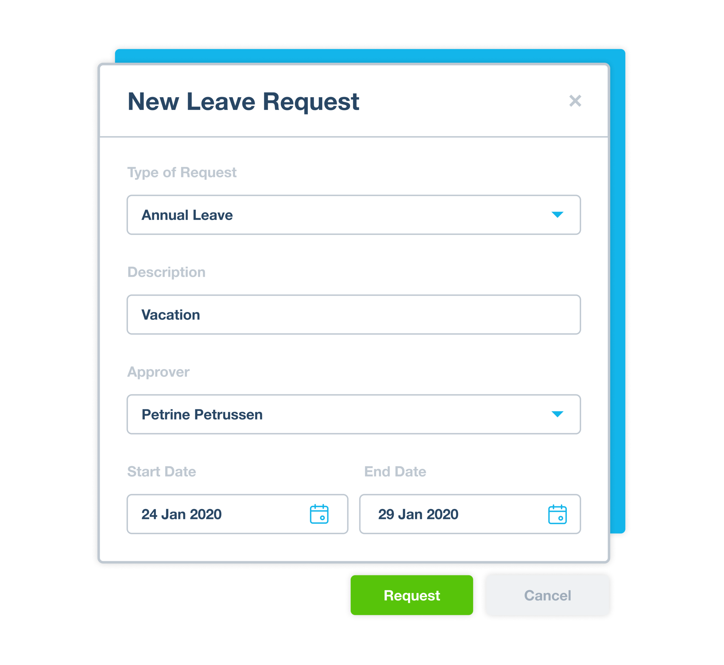 Snippet of Xero UI demonstrating a New Leave Request
