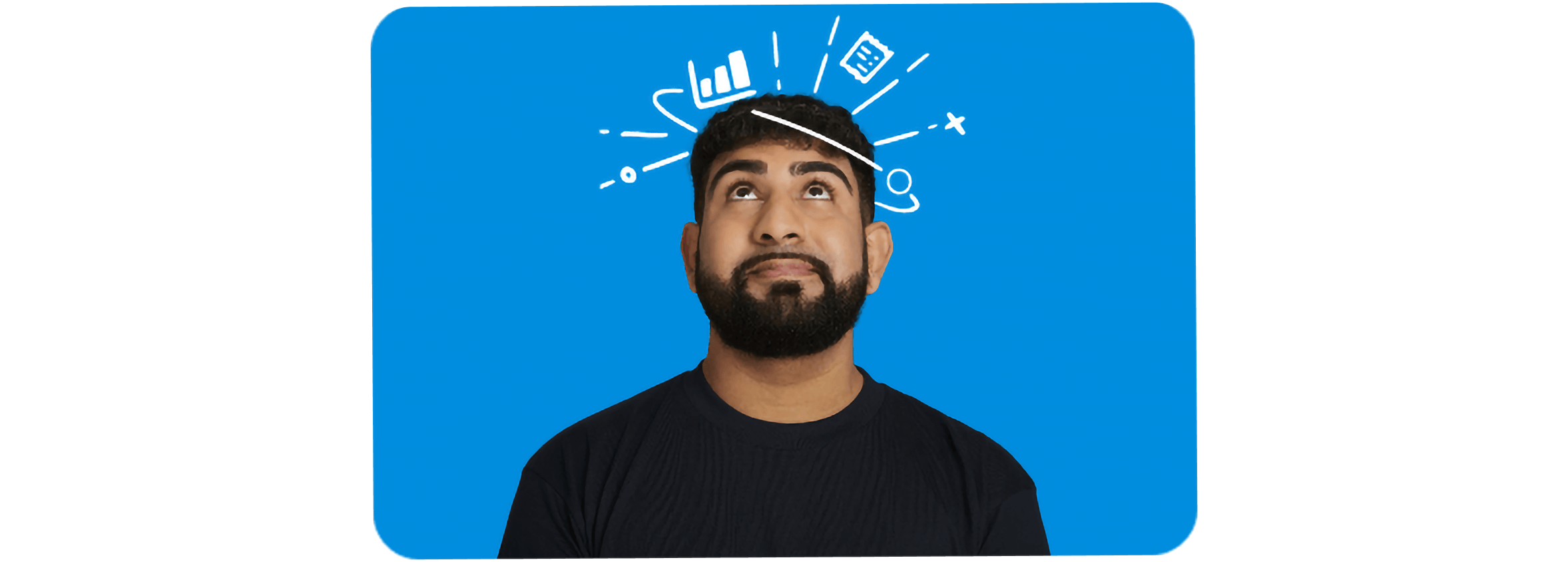 A partner consultant smiling and looking up at illustrated lines and graphs.