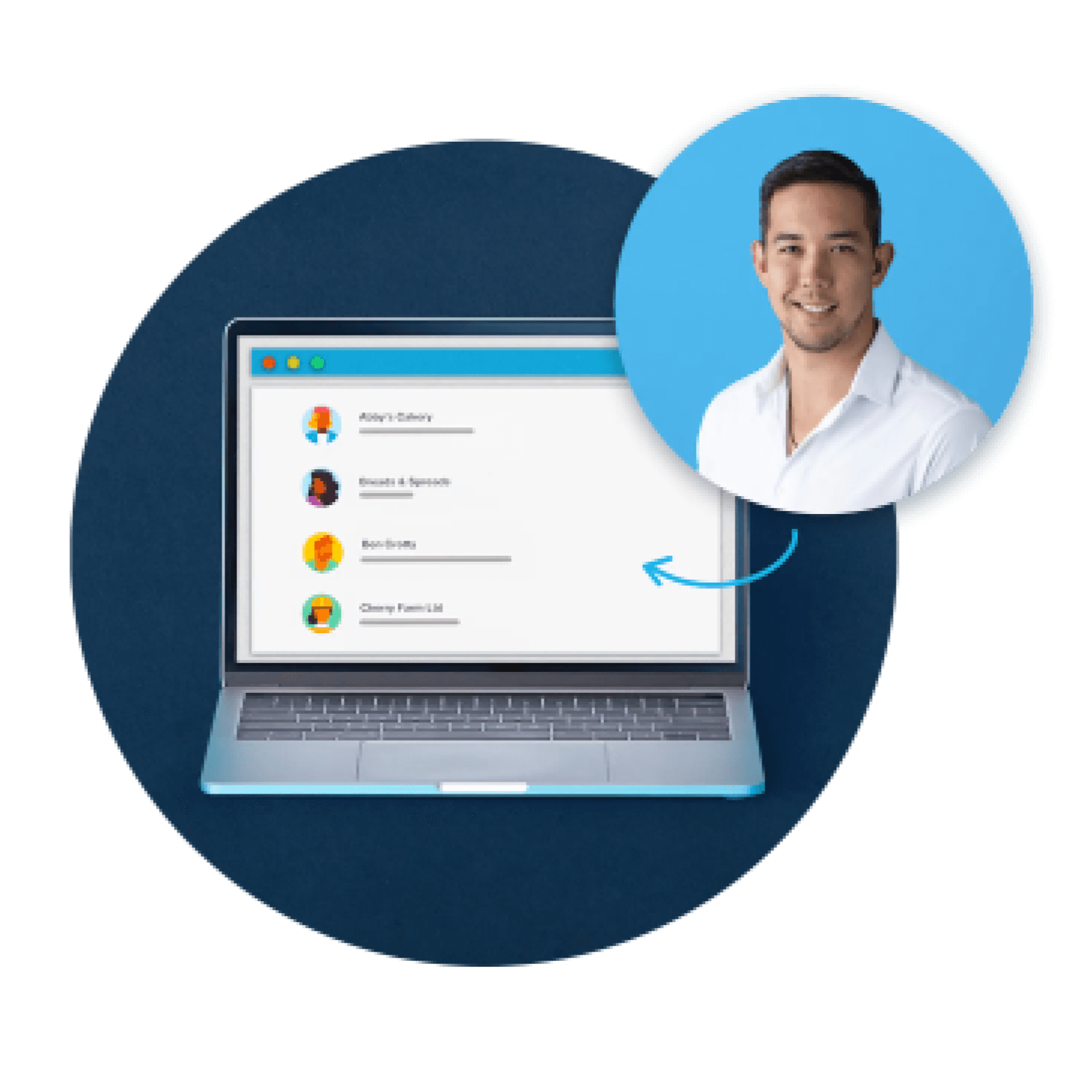 A list of all the clients of an accounting practice displays on a laptop.