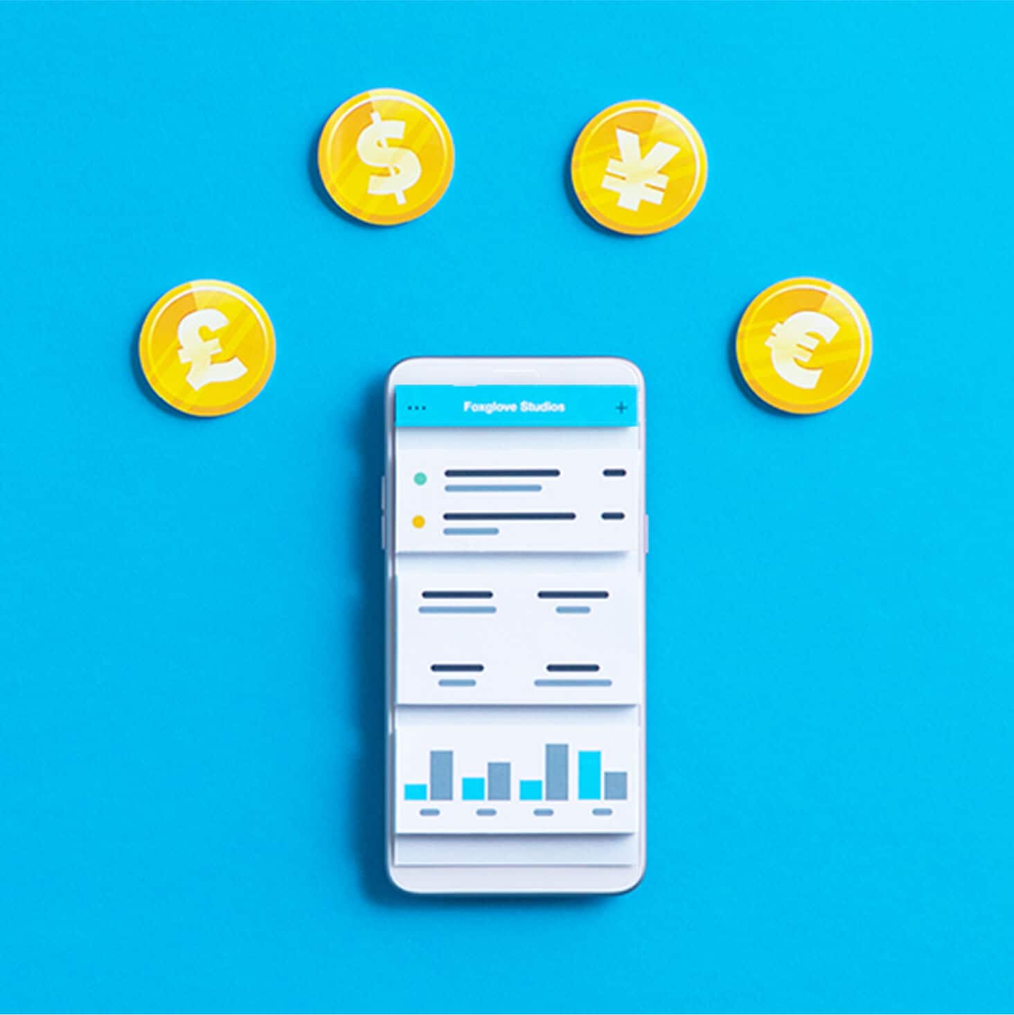 Payments in four different currencies show in Xero’s accounting software for online businesses on a mobile phone. 