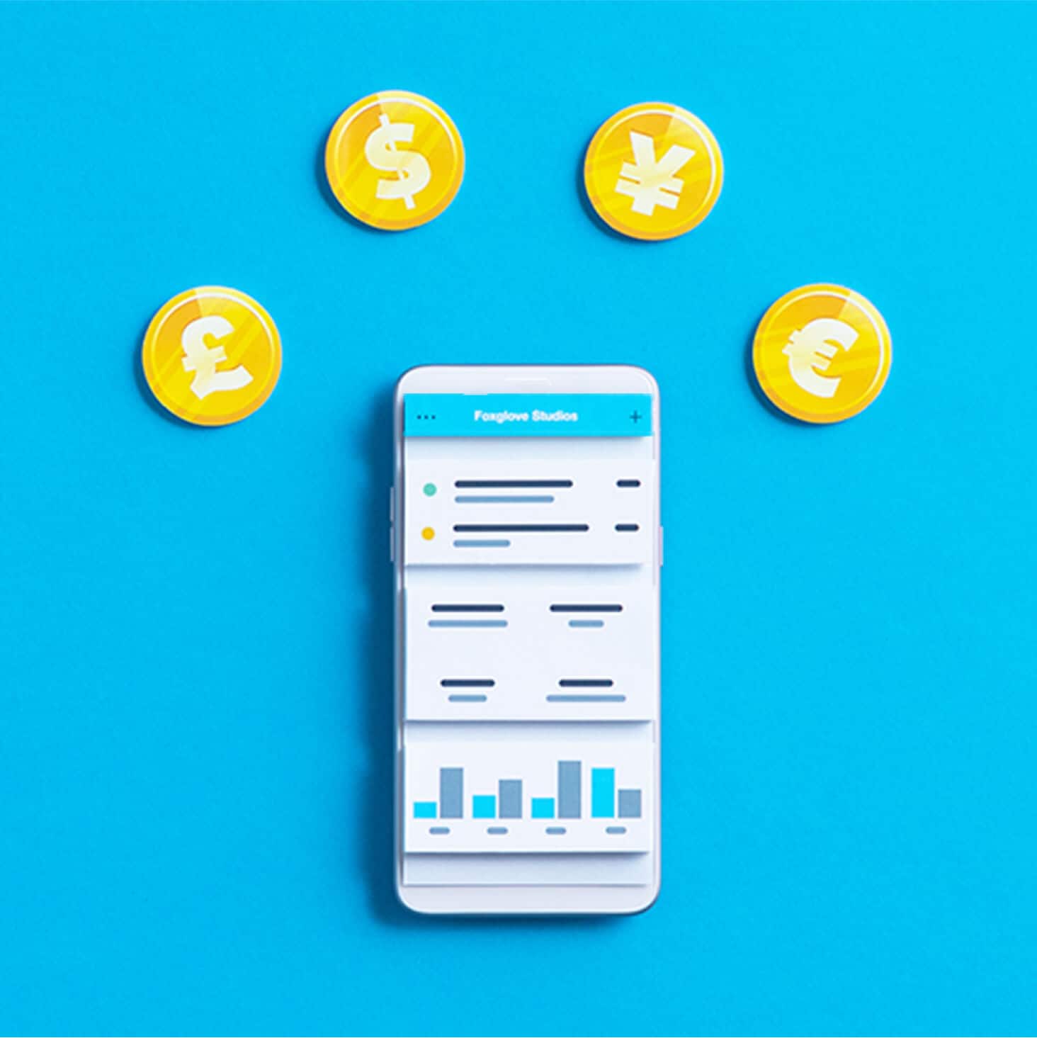 Payments in four different currencies show in Xero’s accounting software for online businesses on a mobile phone.