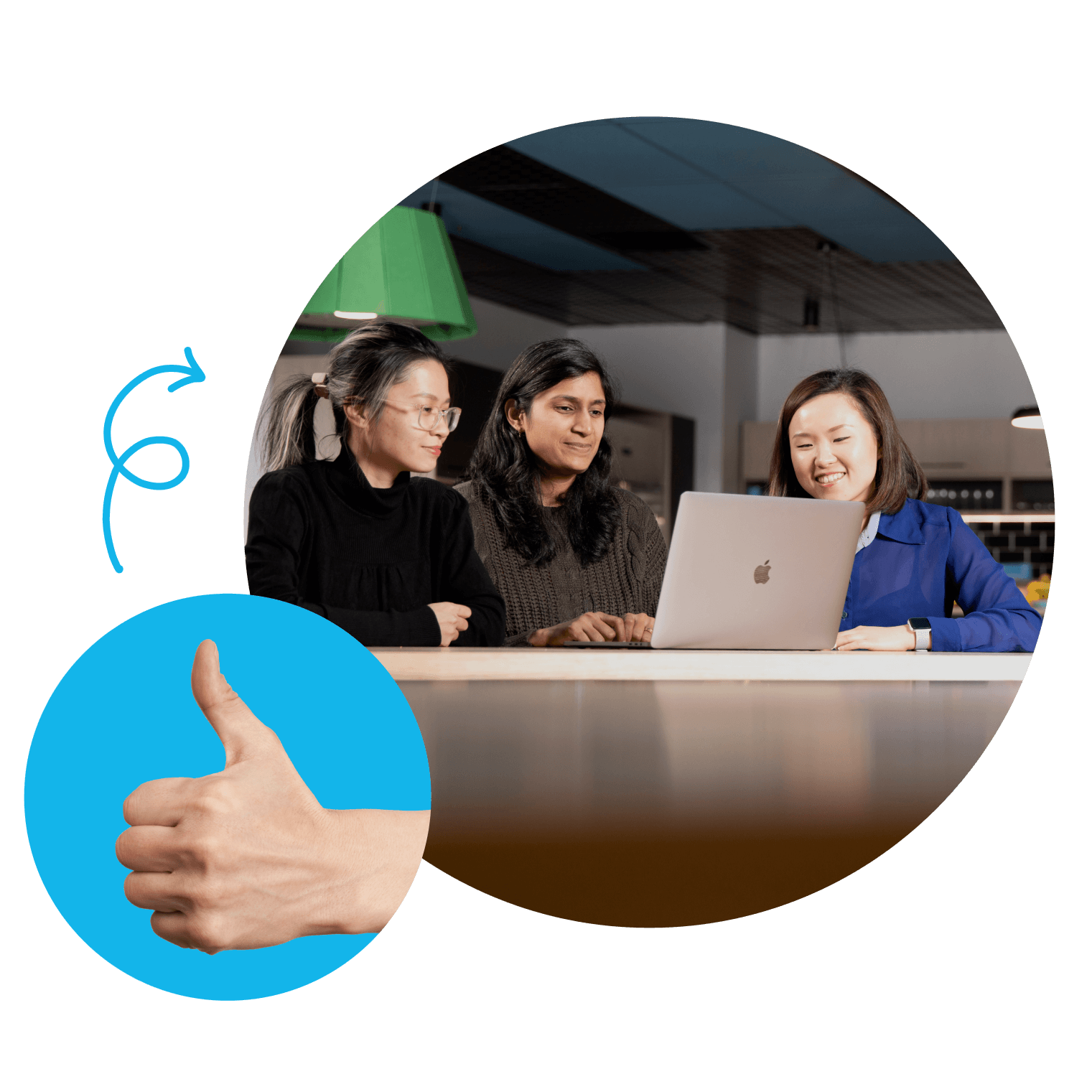 A teacher sits in front of a screen, using Xero’s cloud-based accounting software to train two students.