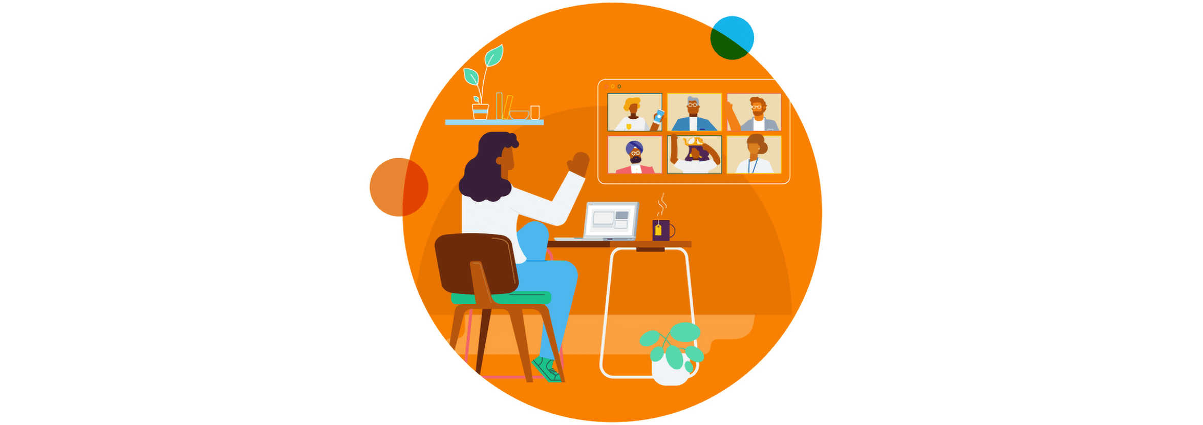 A digital design grad meets with a bunch of colleagues in an online meeting.