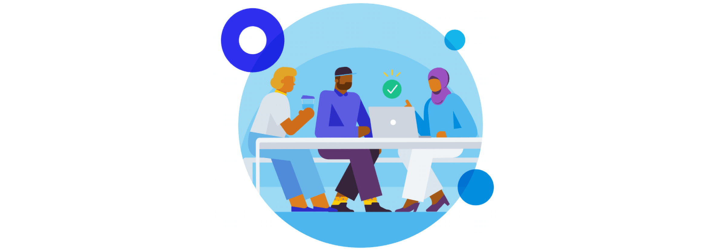 A grad Salesforce engineer sits around a table in a meeting with two people from other teams.