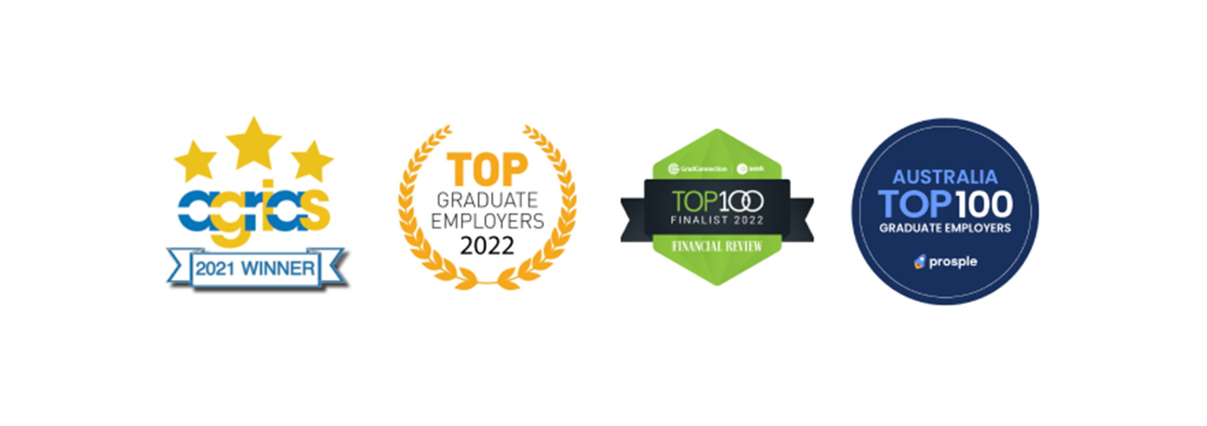 Logos of four awards that Xero has received for its grad program.