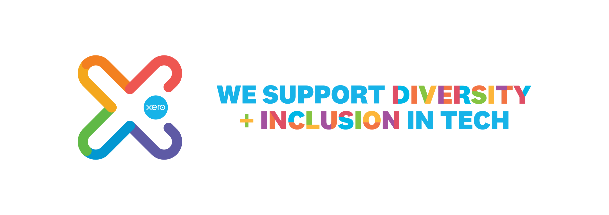 A rainbow image that includes  the Xero logo and says ‘We support diversity and inclusion in tech’. 