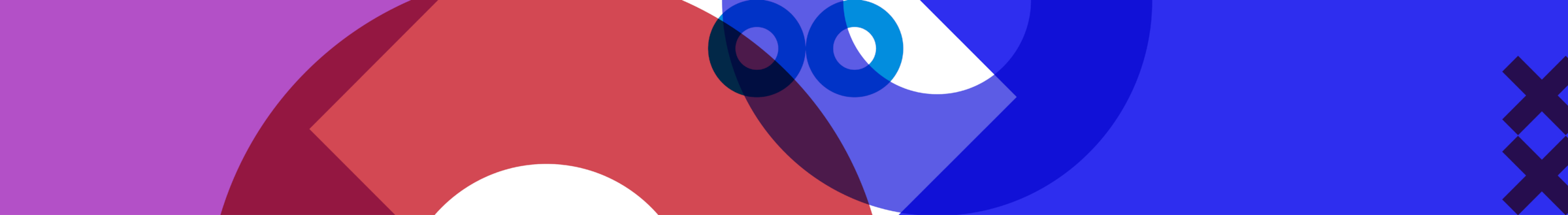 An abstract image of overlapping red and purple circles, with a nought and a cross.
