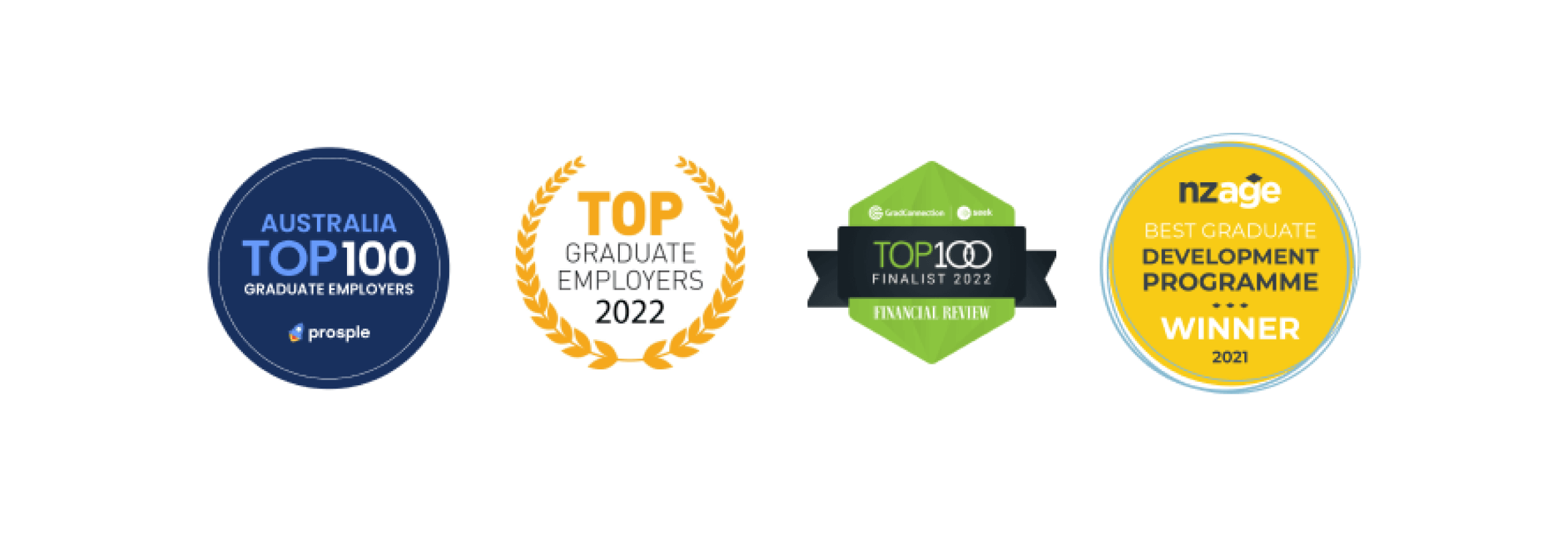 Logos of four awards that Xero has received for its grad program.