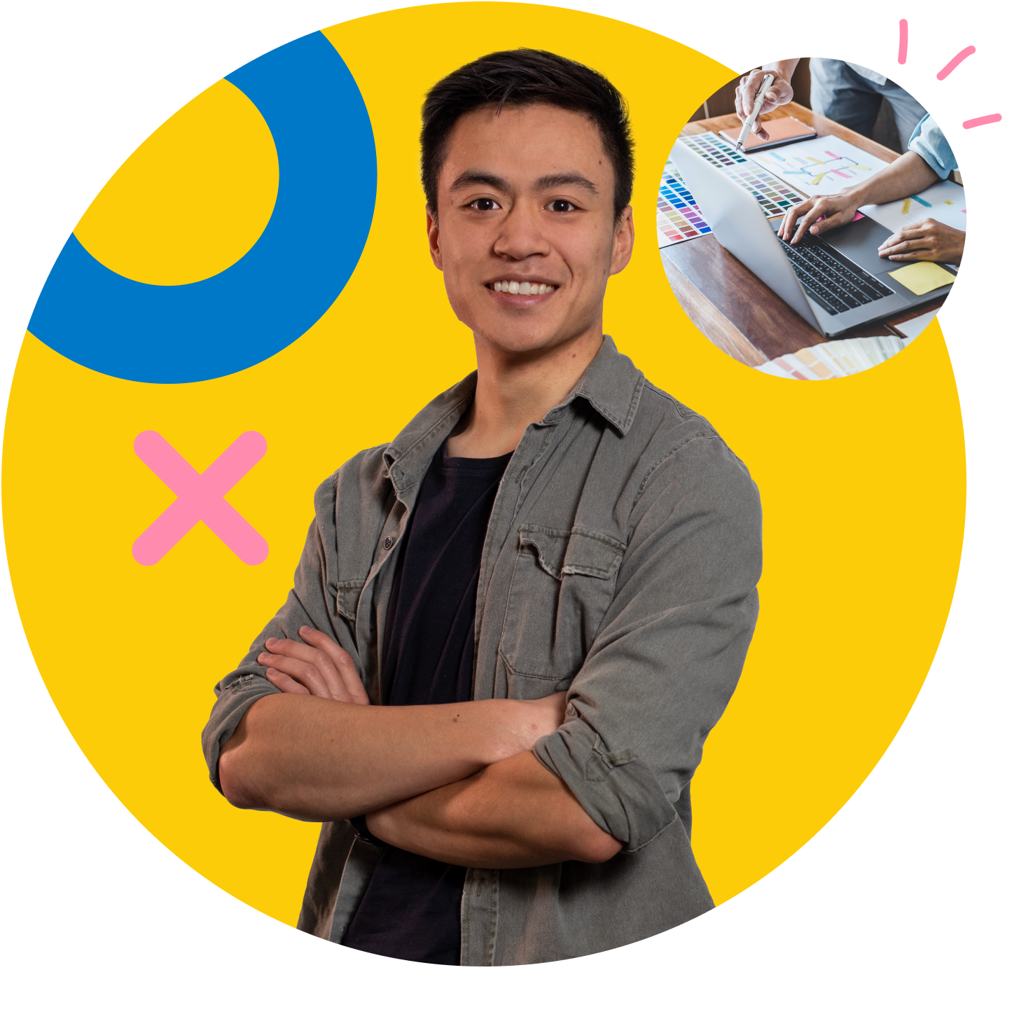 A smiling Xero intern stands with their arms folded.