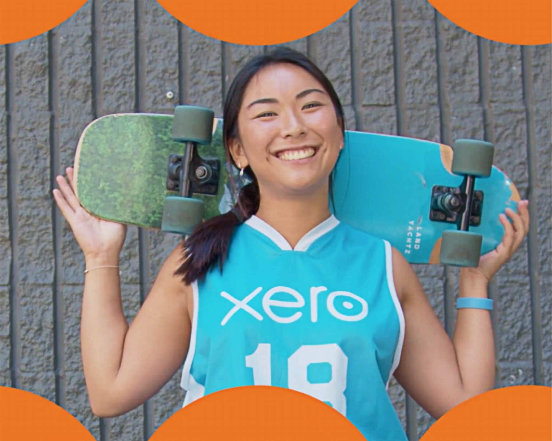 A Xero employee arrives at work on their skateboard.