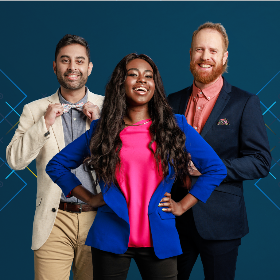 Three people standing together and smiling for the camera