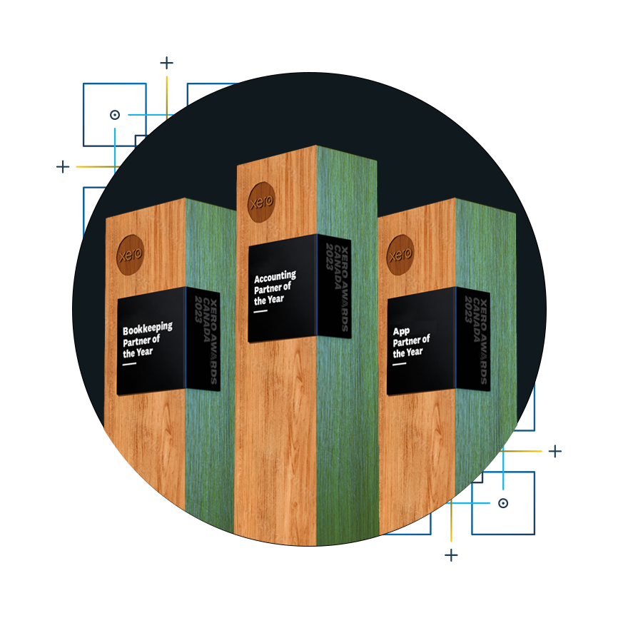 Engraved wooden trophies representing some of the Xero Awards categories.