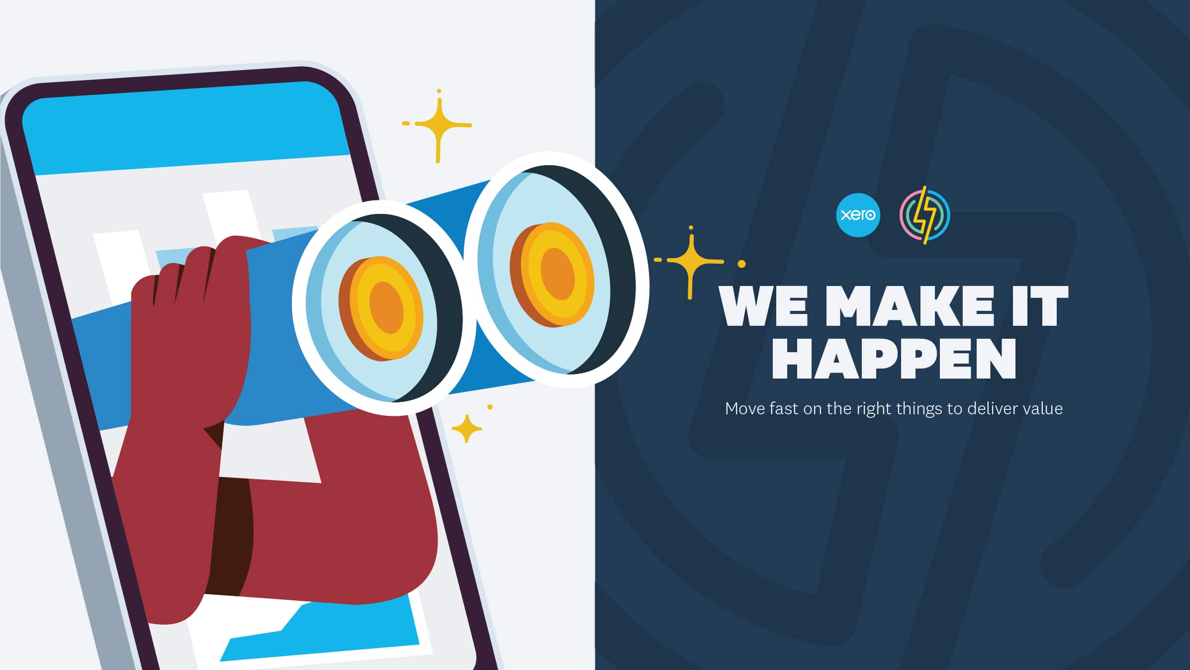 The Xero values icon for we make it happen.