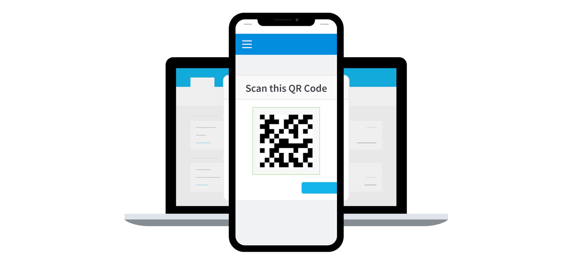 A mobile phone displays a QR code and a message saying ‘Scan this QR Code’ as part of syncing Xero Verify to your Xero login.