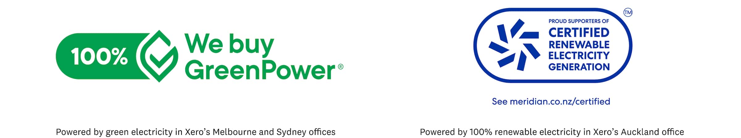 '100% we buy GreenPower' and 'Proud supporters of renewable electricity generation' logos