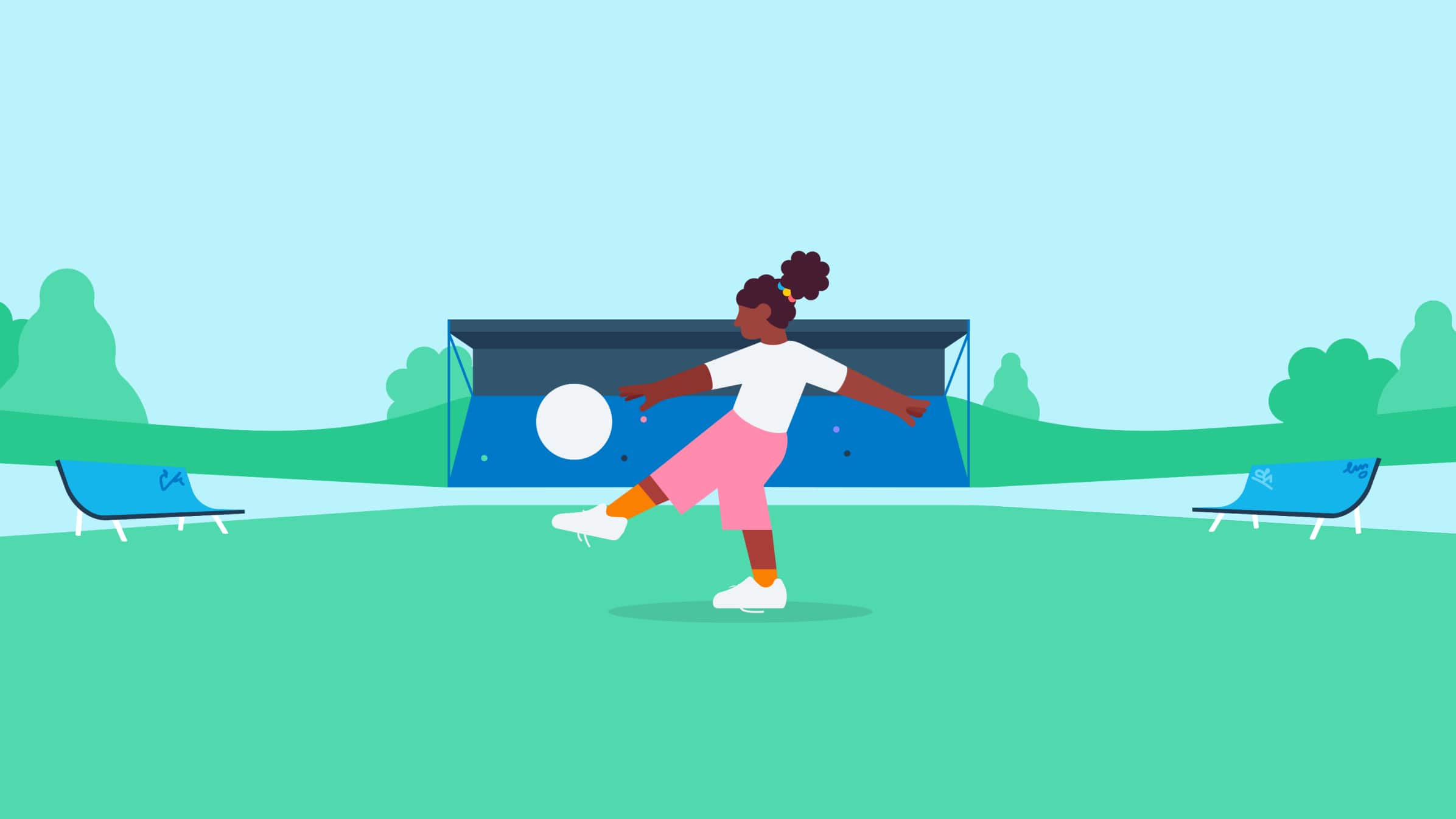 Illustration of a girl kicking a football