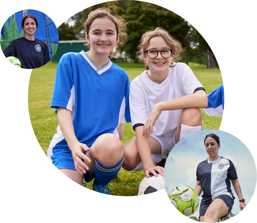 Image of 2 girls smiling holding a football