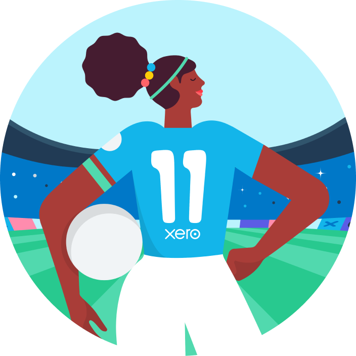 Illustrated football player holding soccer ball under arm. The back of their shirt shows the number 11 and Xero logo.