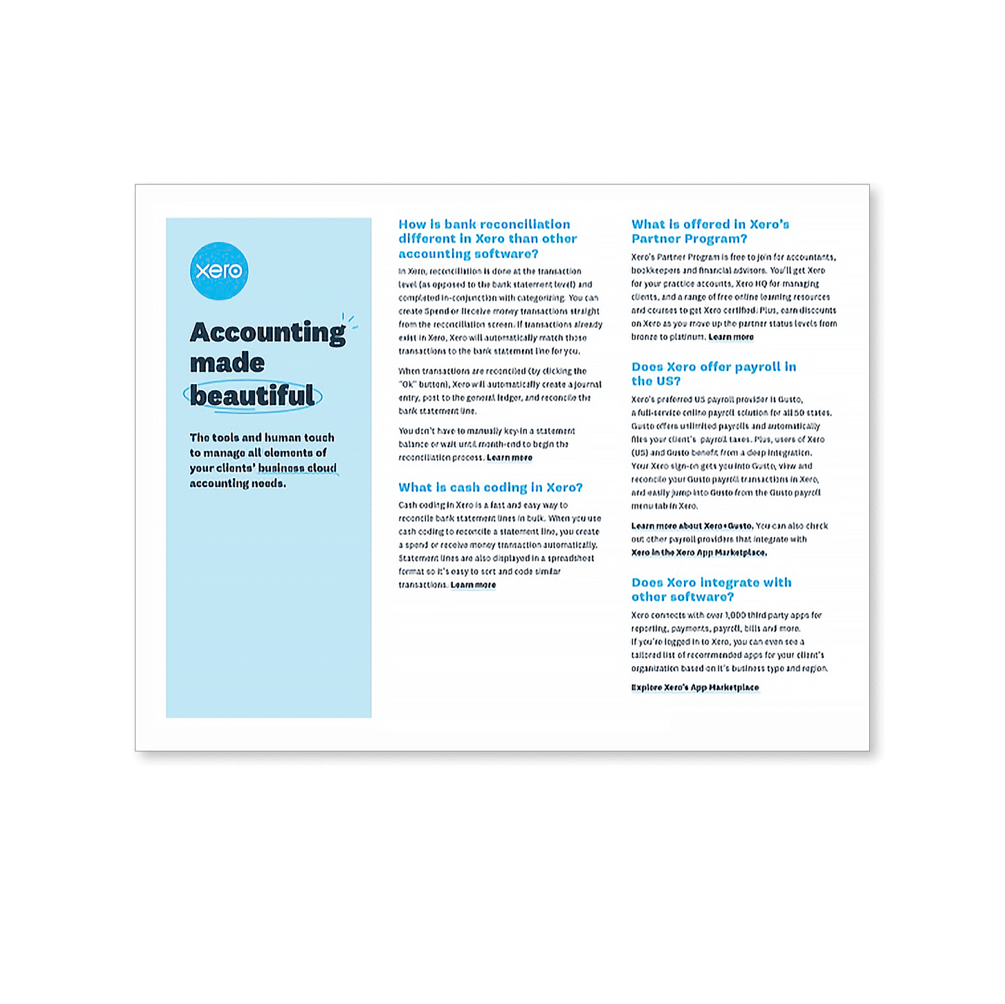 A brochure about Xero titled ‘Accounting made beautiful’.