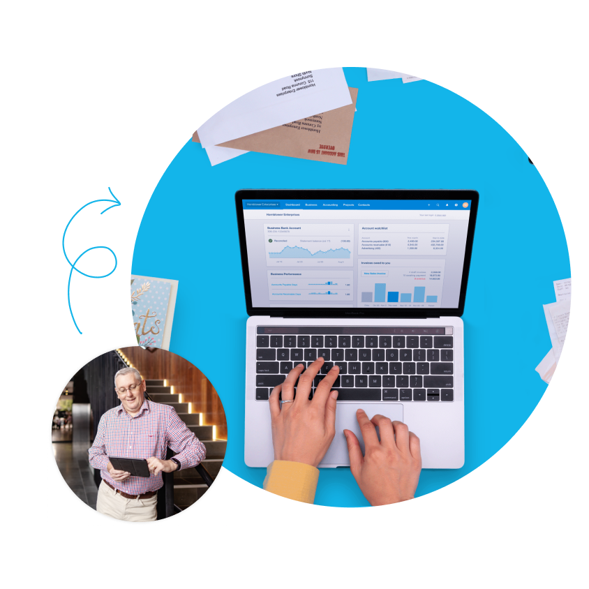 A small business owner uses their Xero dashboard to see their finances