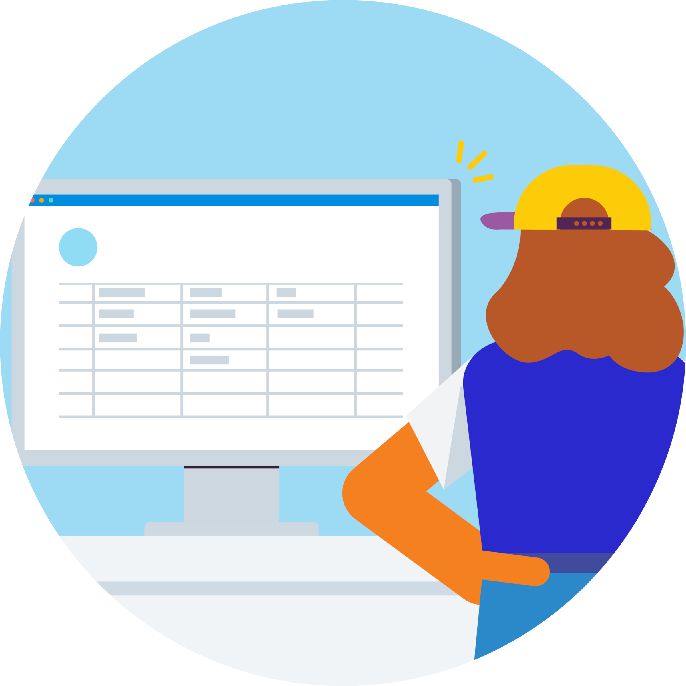 Illustration of a person looking at a spreadsheet on a computer