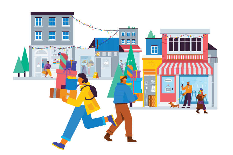 Illustration of outdoor holiday shopping