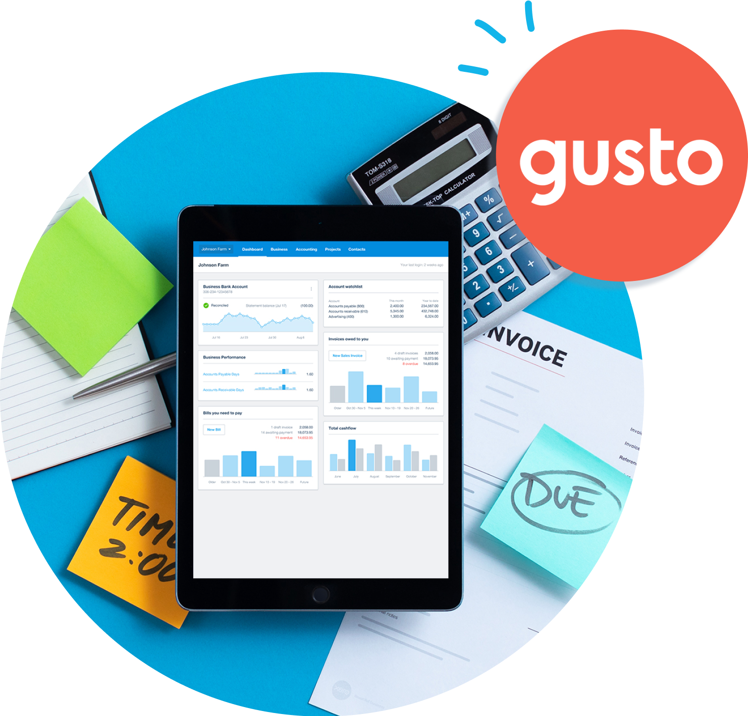 Xero app tablet with Gusto logo