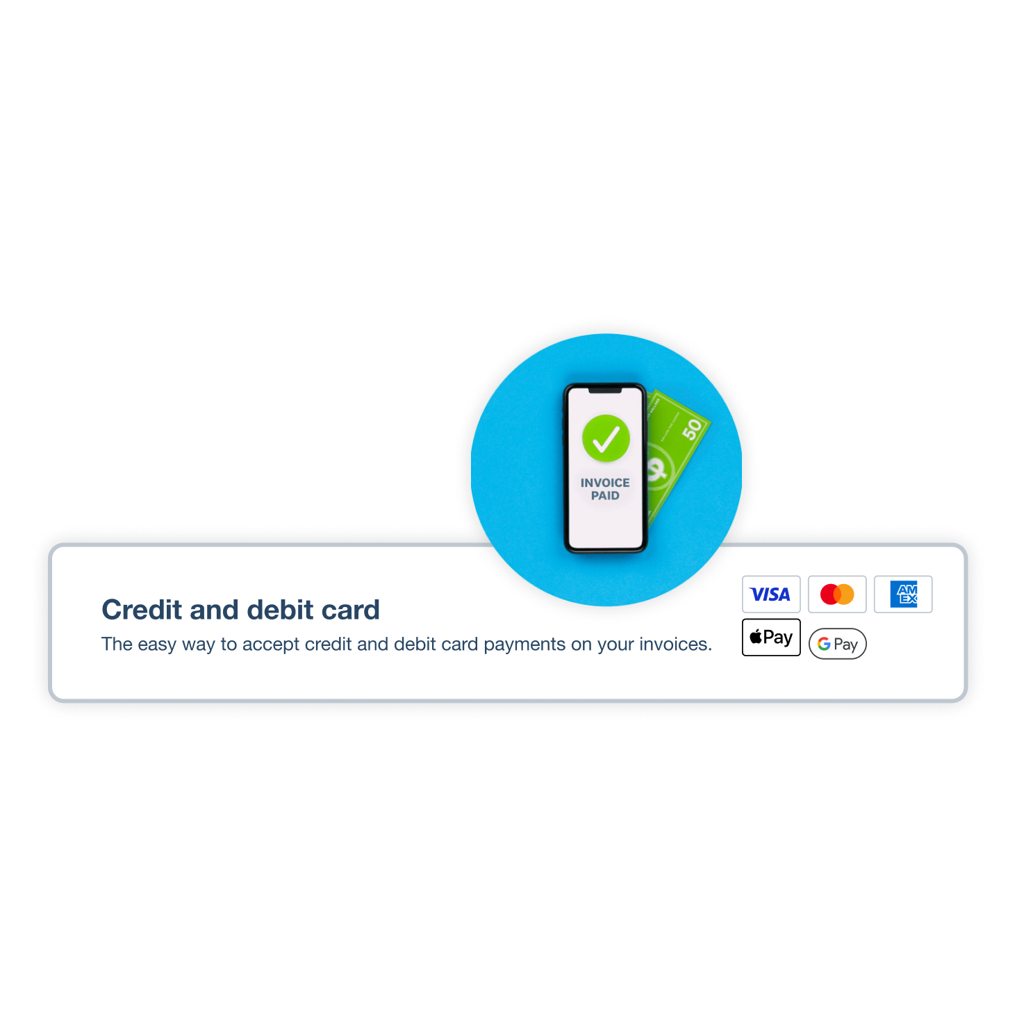 Two options display for paying an online invoice: credit card or debit card, or direct debit.