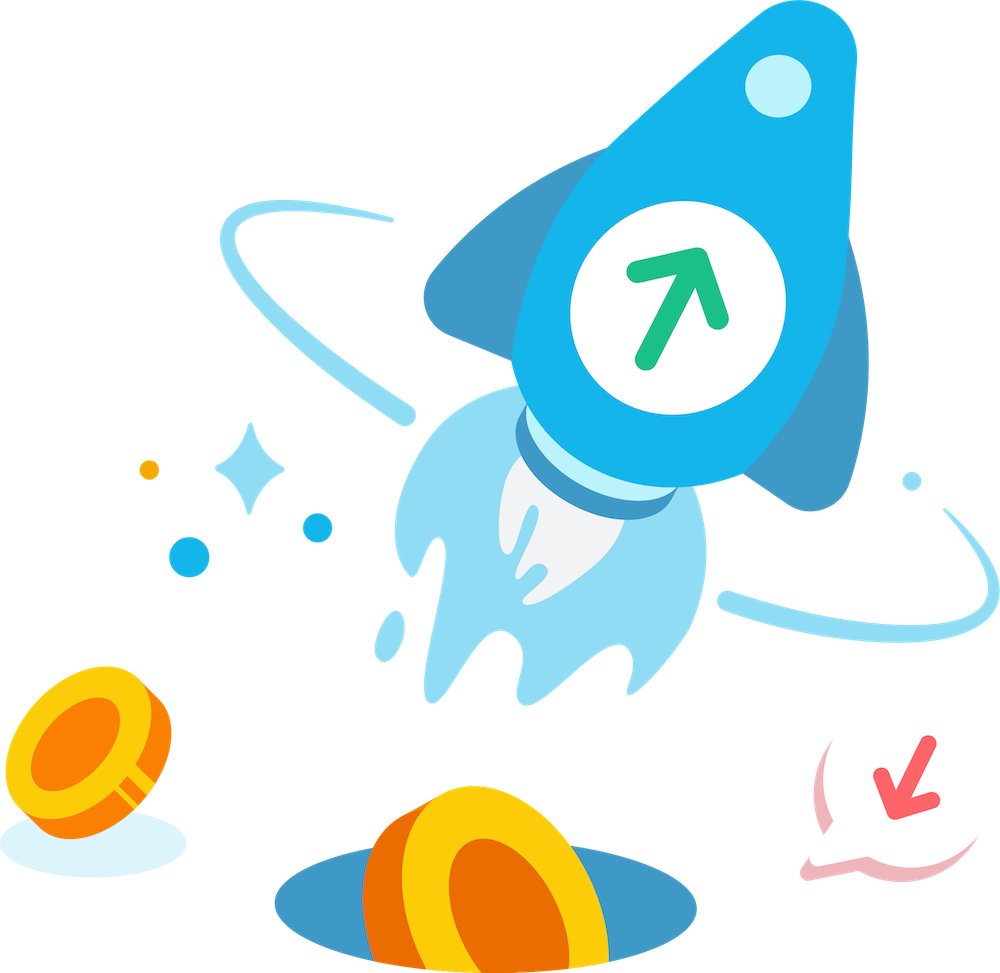 A graphic illustration of a rocket ship taking off.
