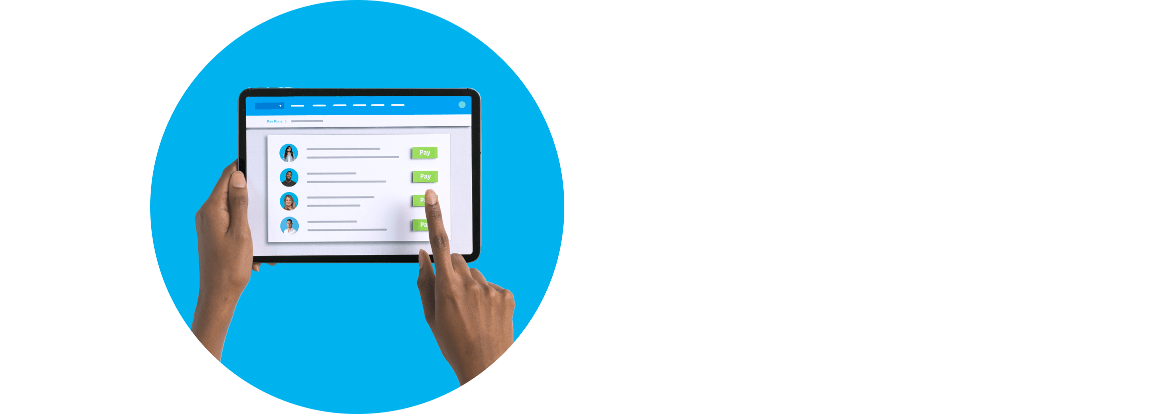 A list of employees to be paid displays in Xero on a tablet.