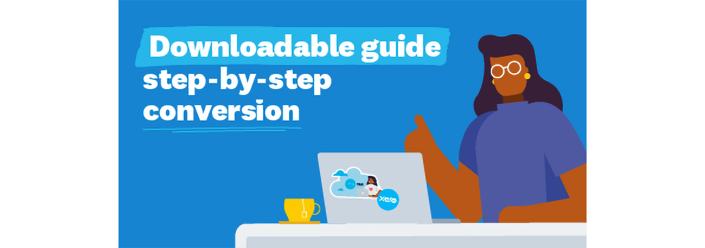 A small business owner downloads the step-by-step conversion guide on their laptop.