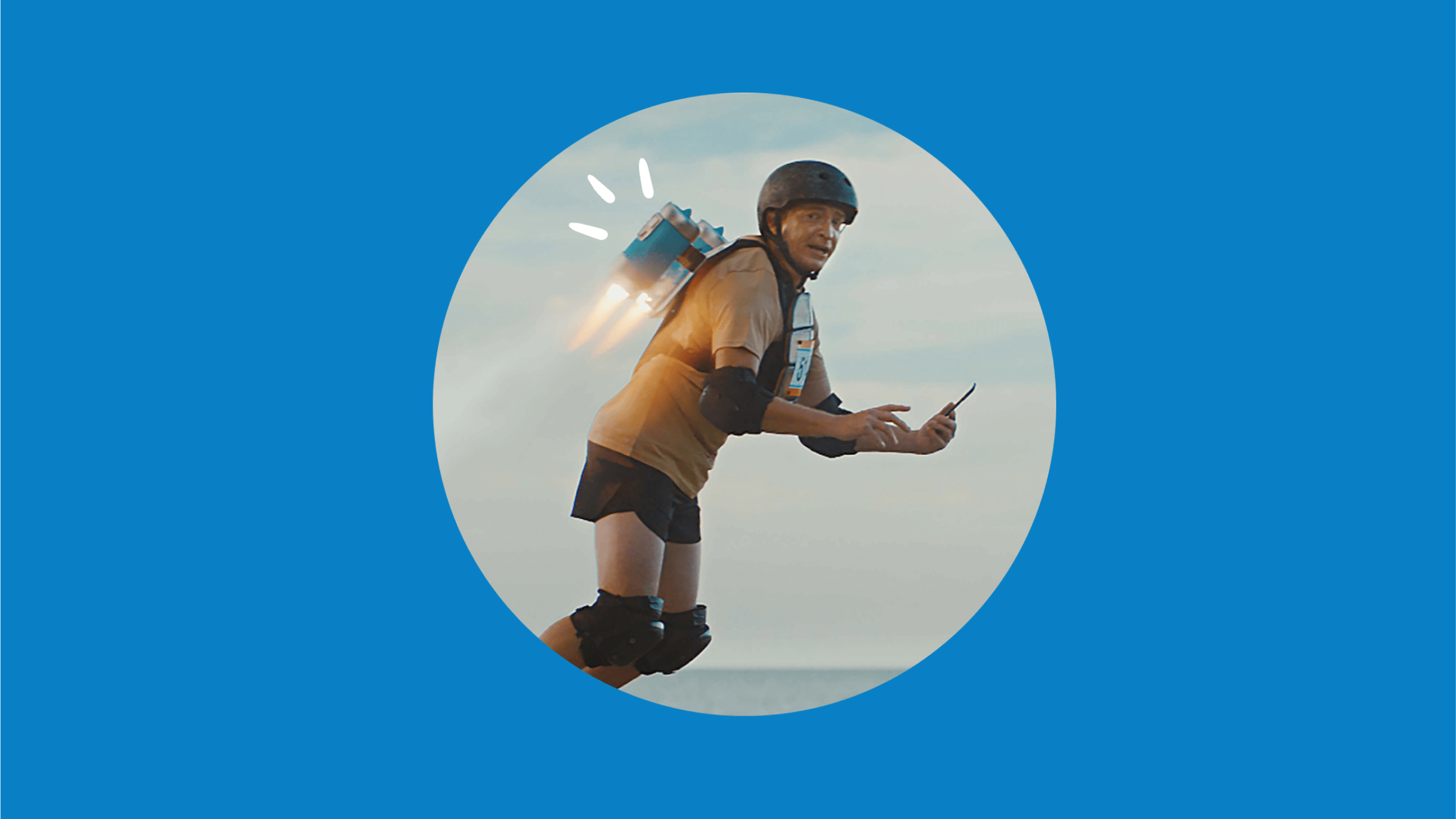 A business owner with a rocket pack on their back accesses their Xero account on the go.