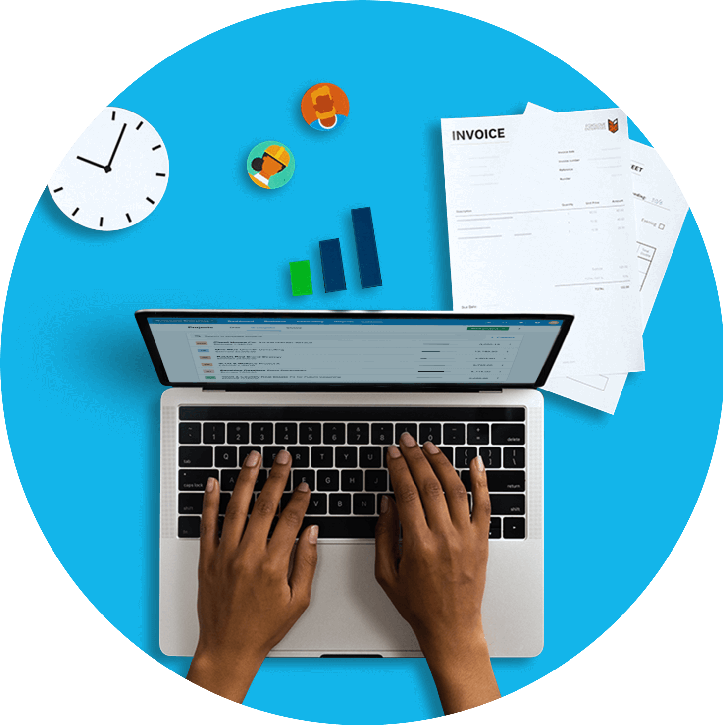 A practice administrator enters client invoices into Xero on a laptop.
