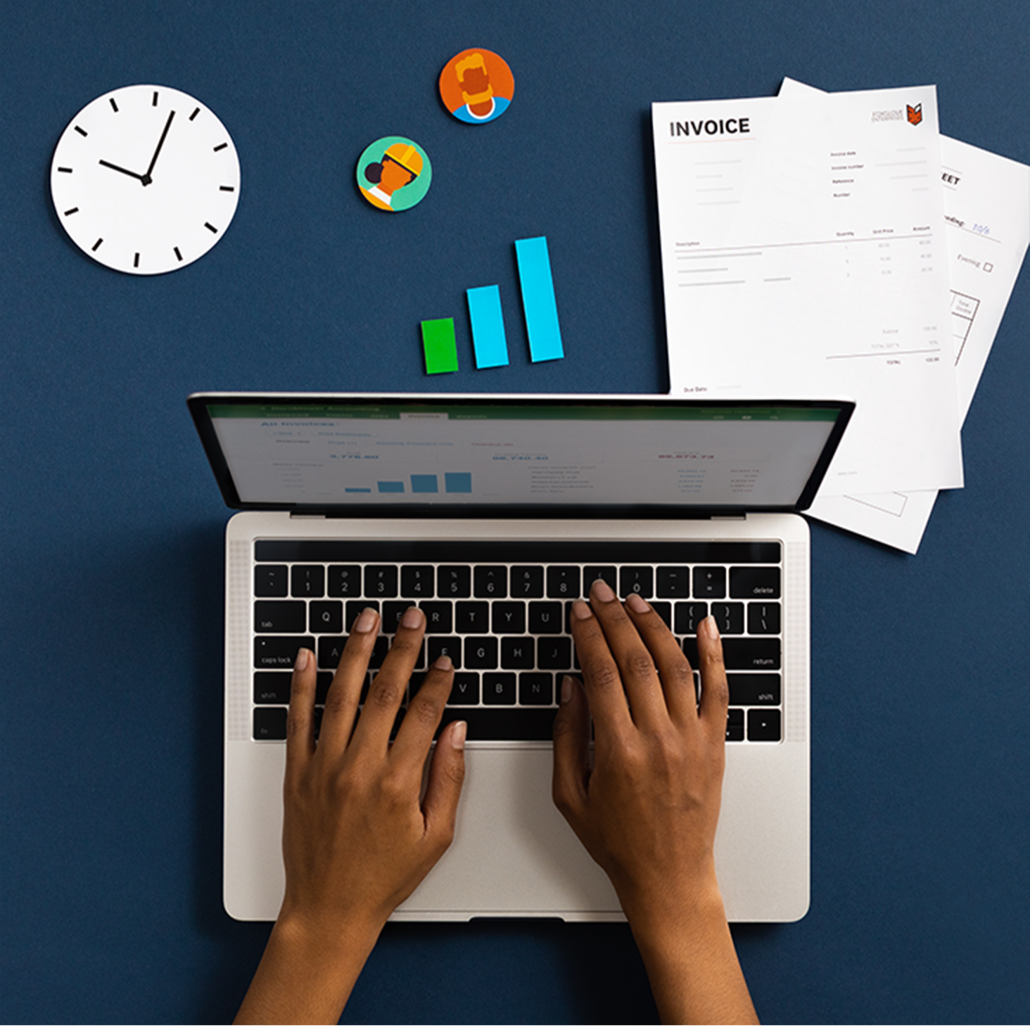 practice administrator enters client invoices into Xero Practice Manager on a laptop.