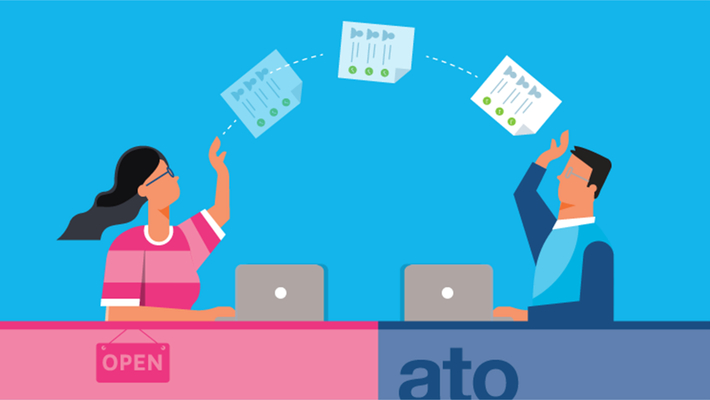 A small business owner uses the built-in STP functionality in Xero to file their employee pay and super info with the ATO. 