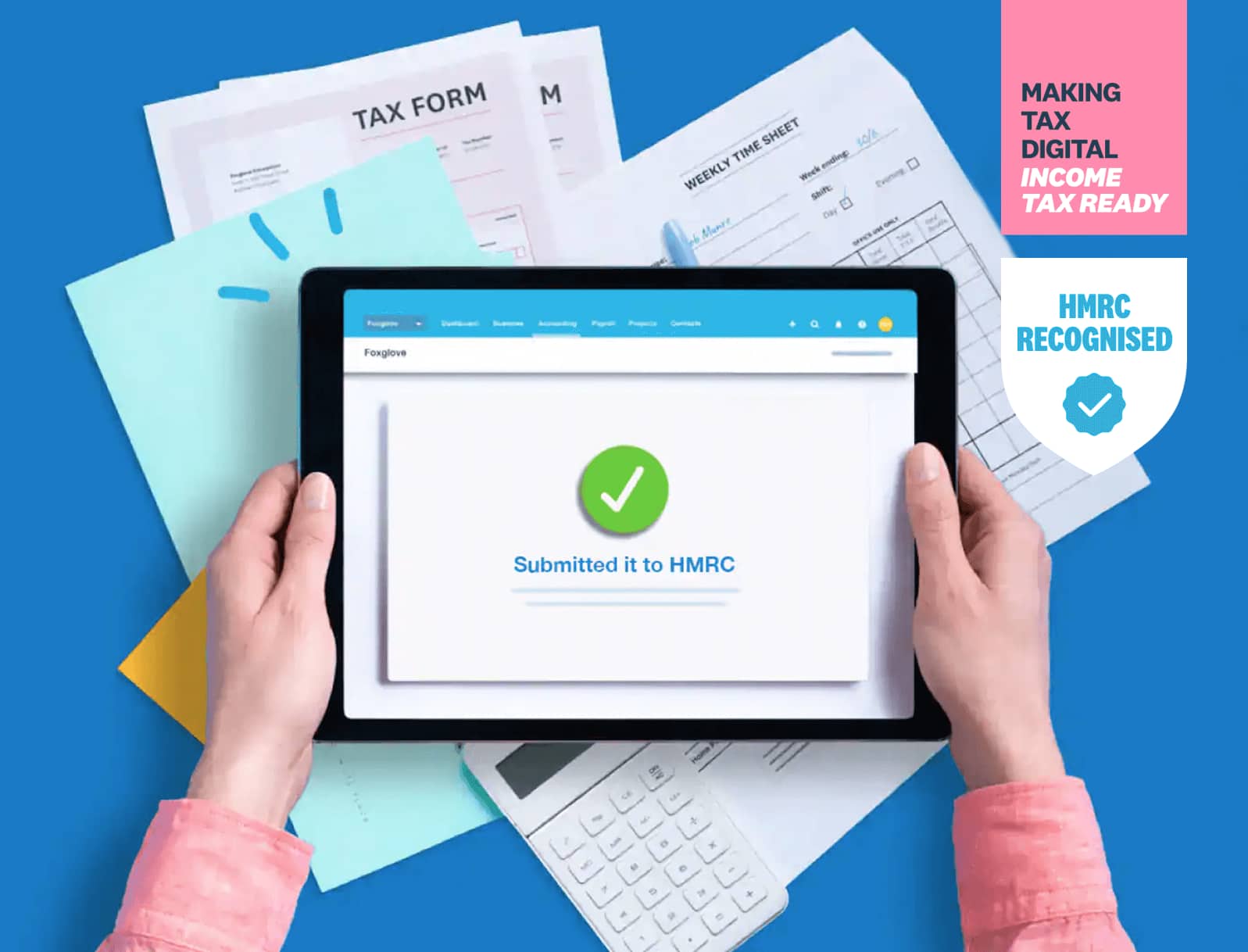 A tablet showing that a return has been submitted to the tax office.