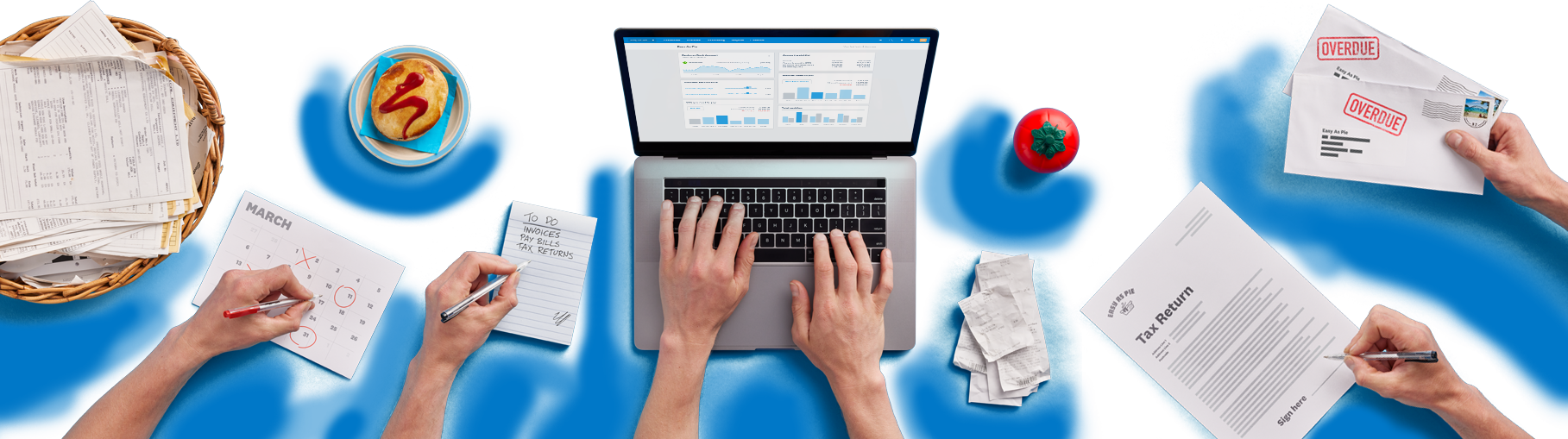 People handle everyday business items like invoices, bills, receipts and tax returns.