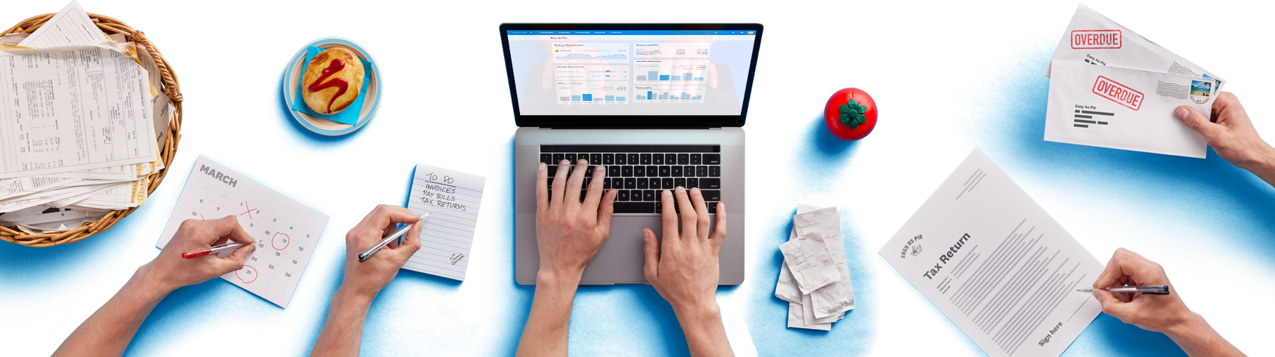 People handle everyday business items like invoices, bills, receipts and tax returns.