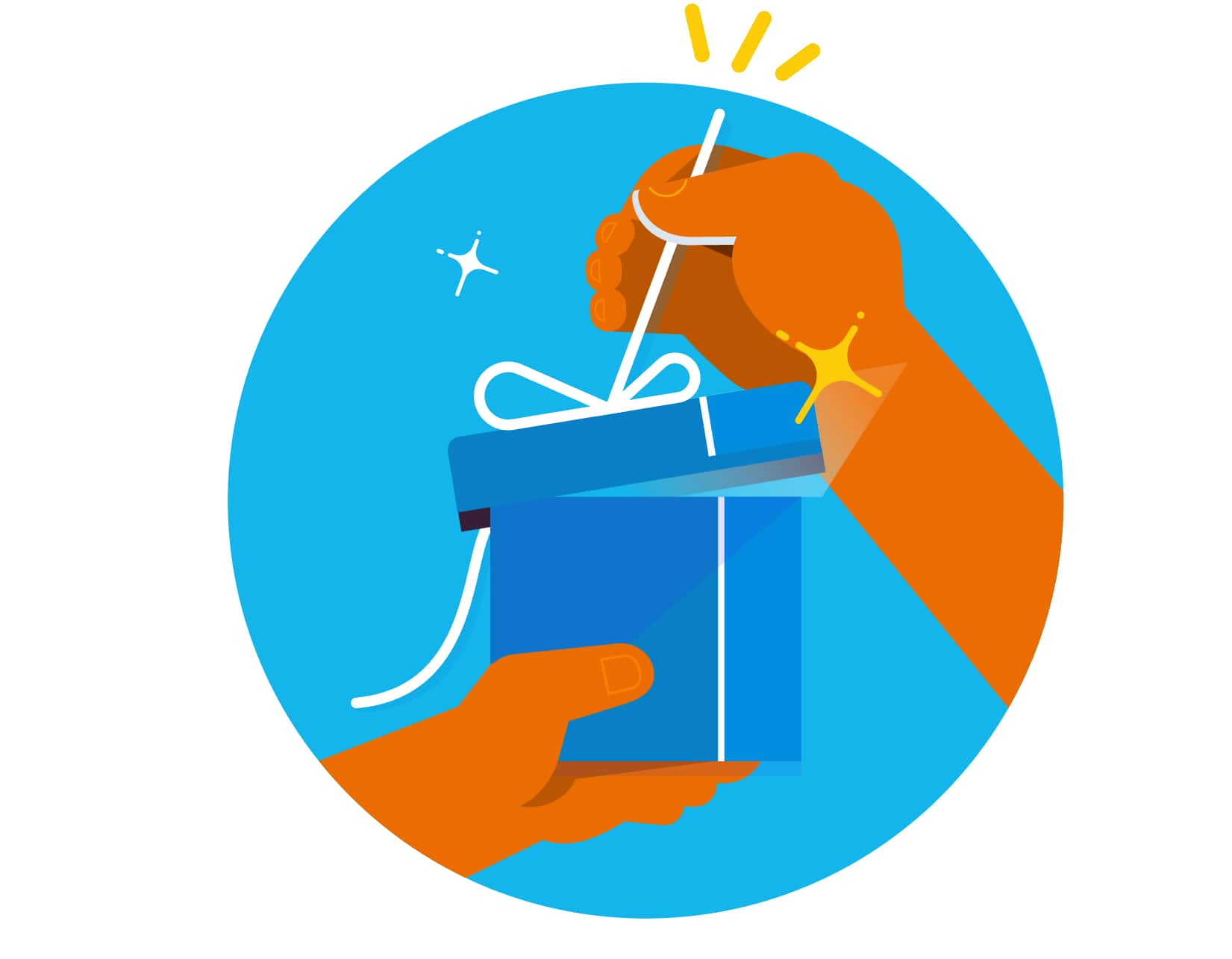  An illustration of a person unwrapping a gift box.