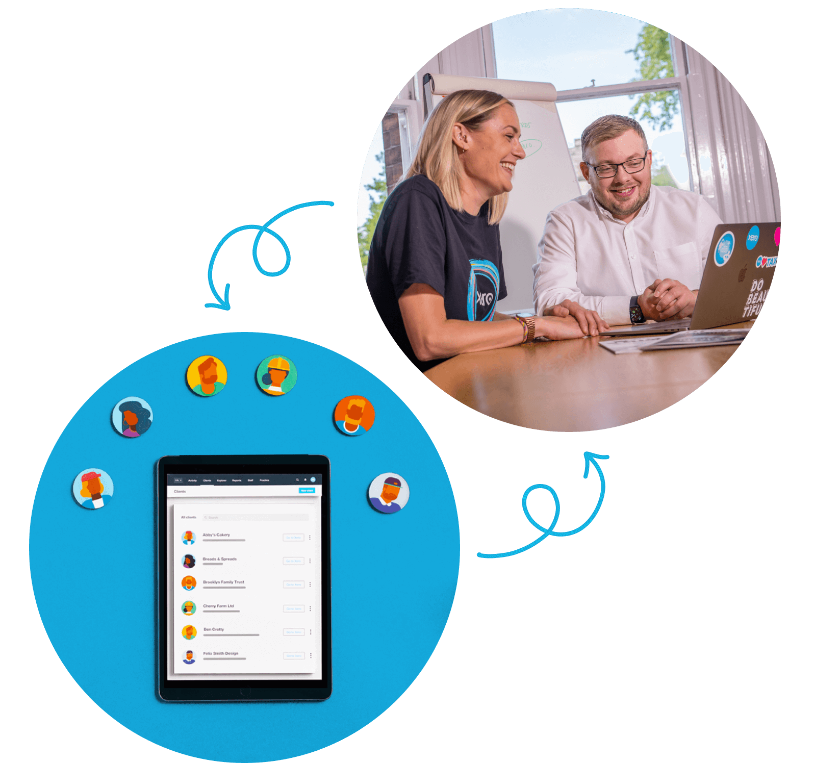 Xero partners smiling in office setting looking a laptop