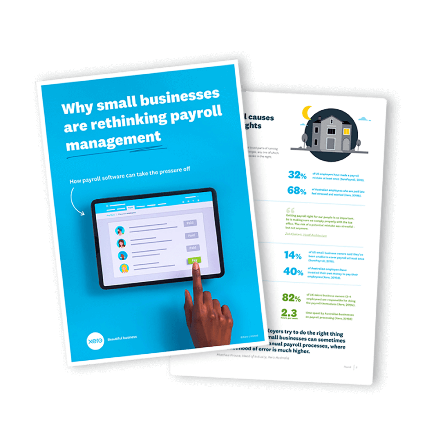 Two pages of the downloadable white paper that looks at why small businesses are rethinking payroll management.