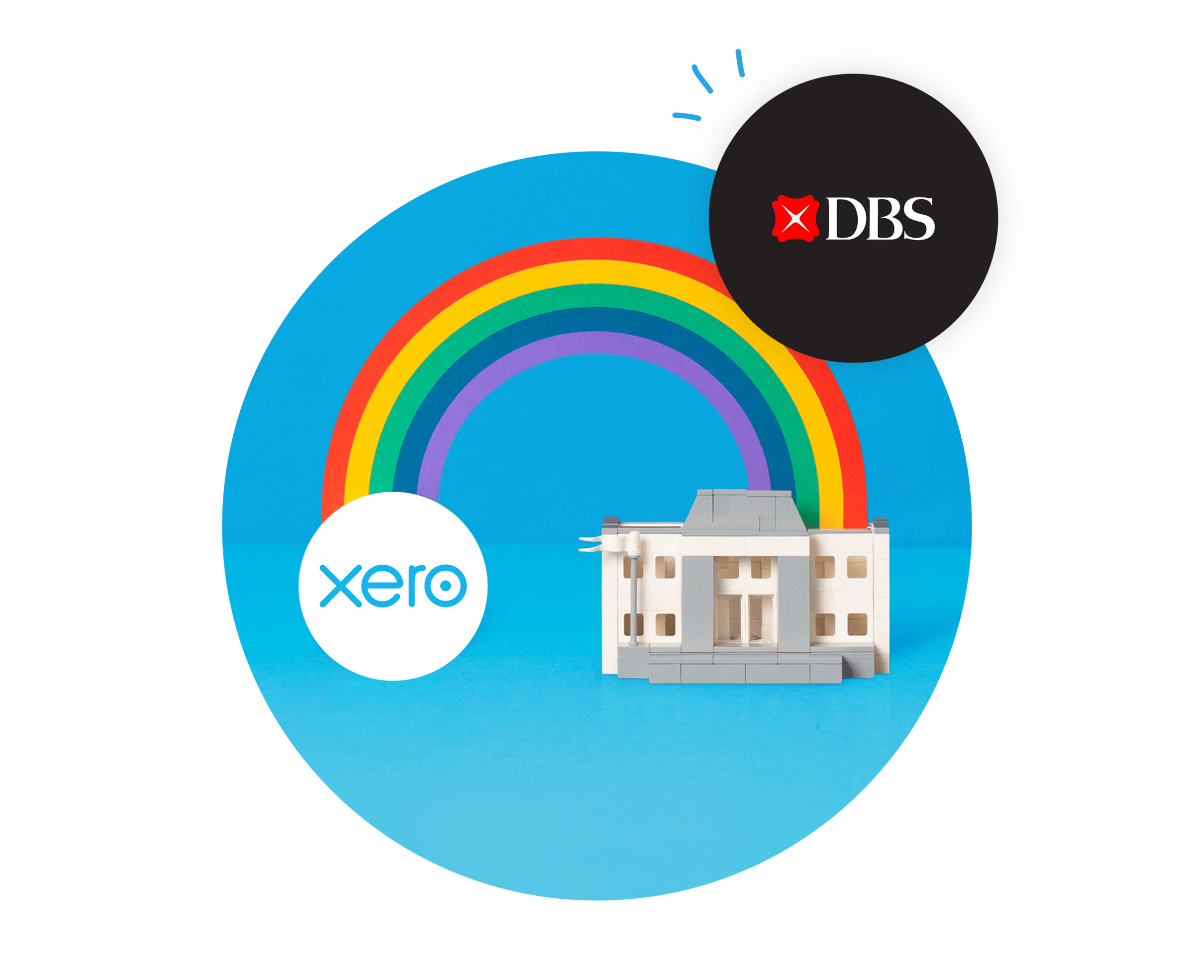 Image of Rainbow connecting the Xero logo and DBS logo